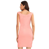 Women's Knitting stretchable Solid Round Neck Sleeveless Dress (Peach)